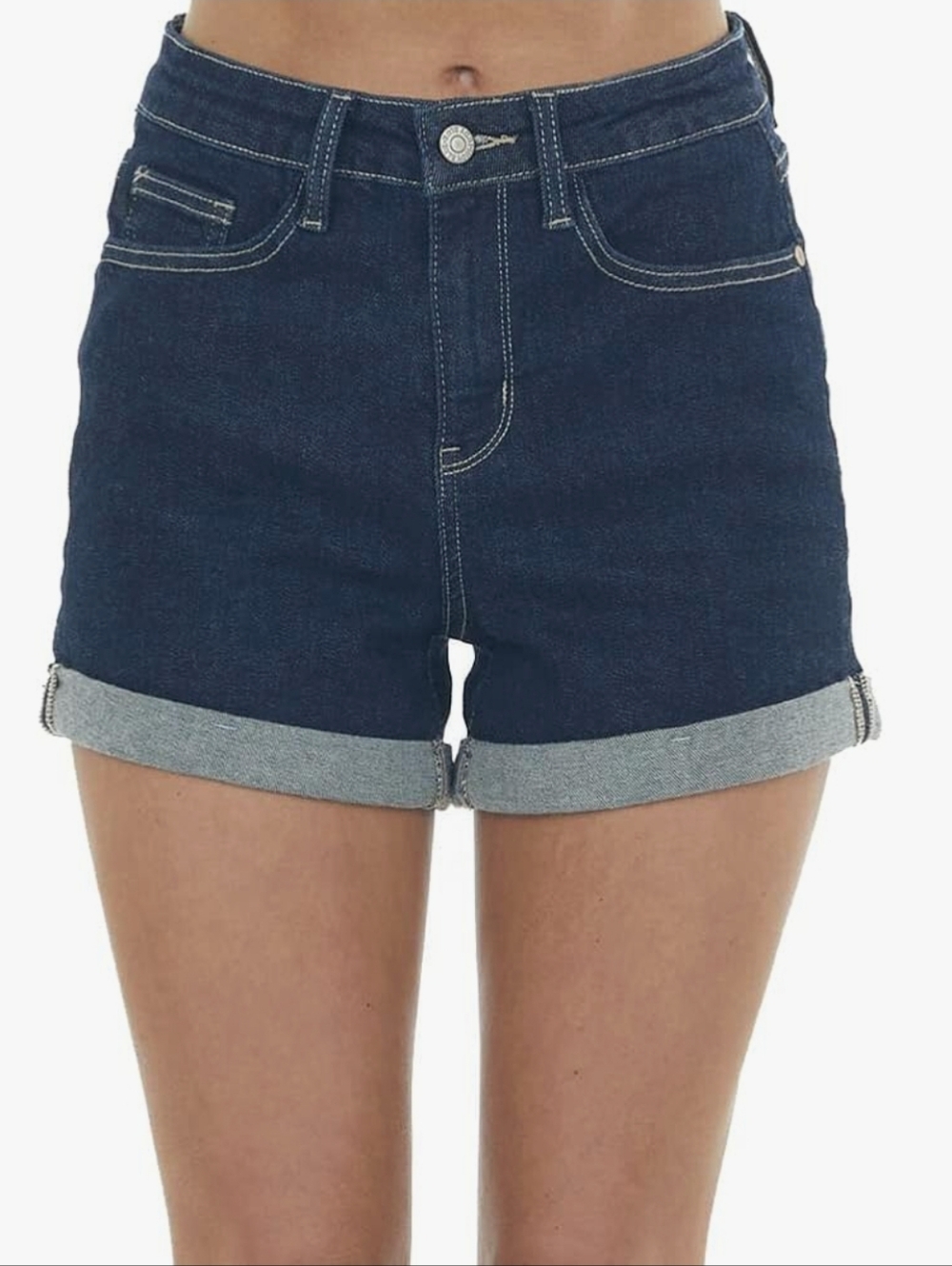 Judy Blue High Waist Cuffed Denim Shorts Dark Stone Wash Size XL Stretch